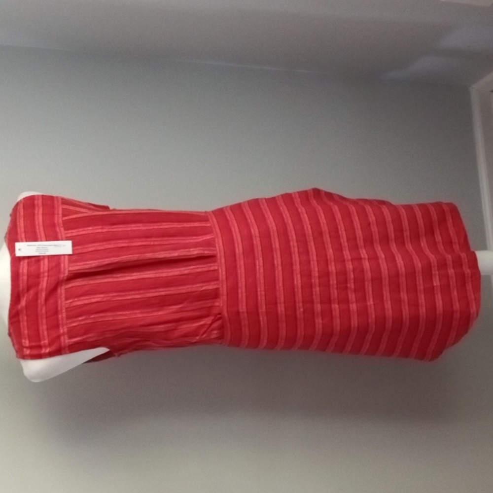 New Anthropologie Drew Red Striped Linen Blend Sleeveless Faux Wrap Dress Medium - Picture 2 of 10